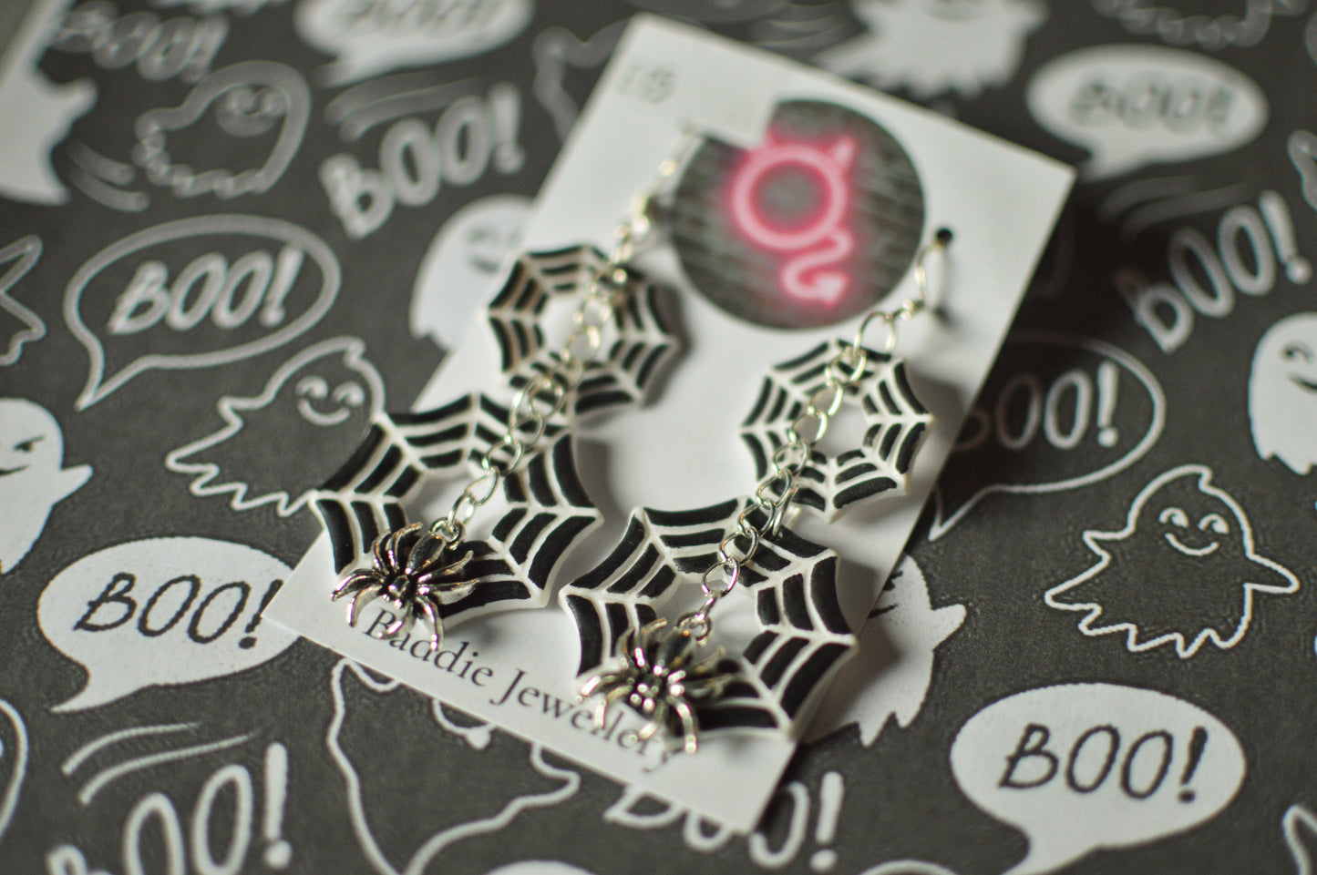 Double Spider Web Earrings With Charm