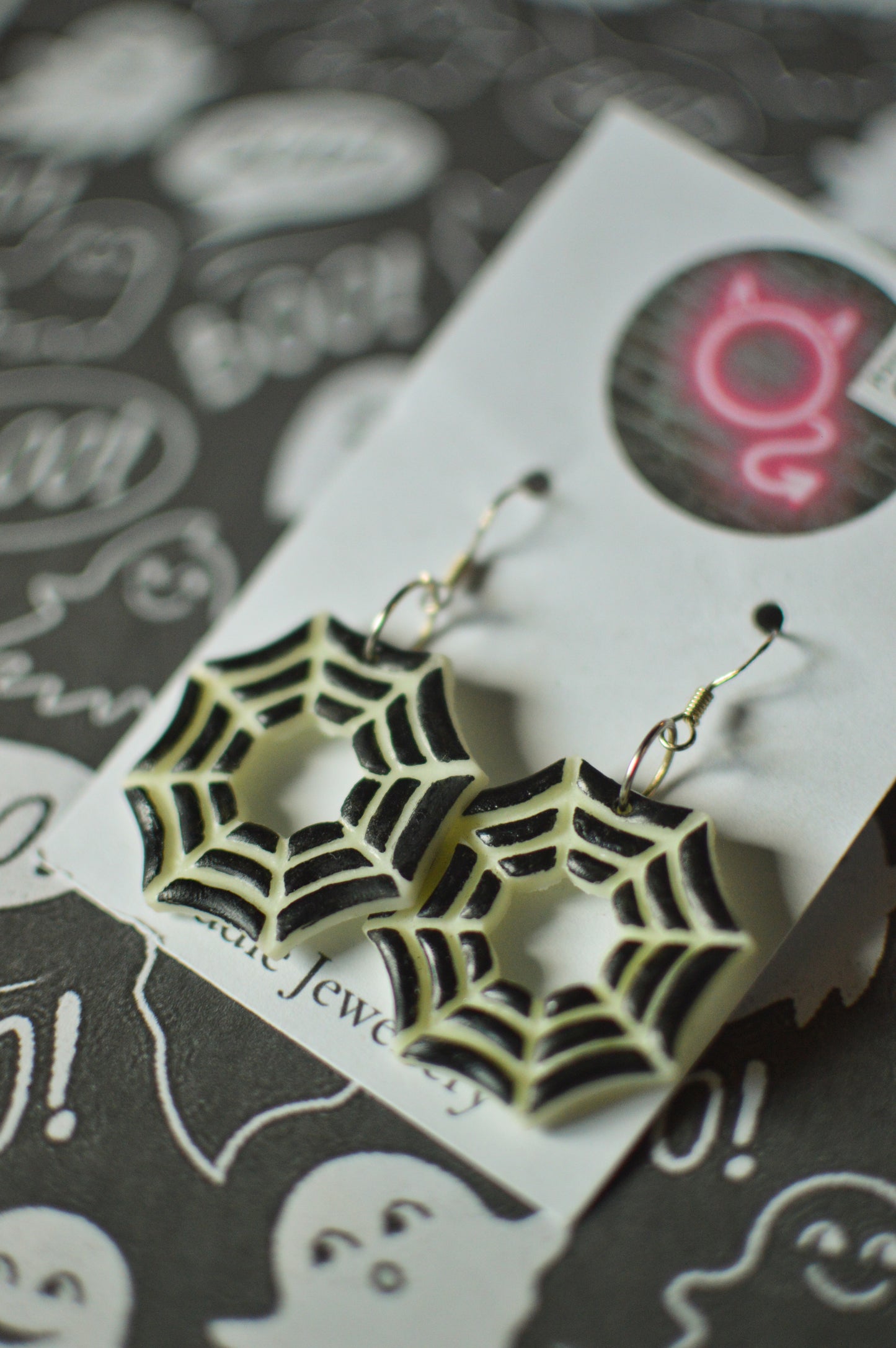 Glow In The Dark Spiderweb Earrings