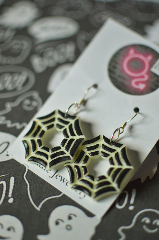 Glow In The Dark Spiderweb Earrings